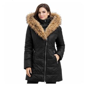 Raccoon fur trim down puffer